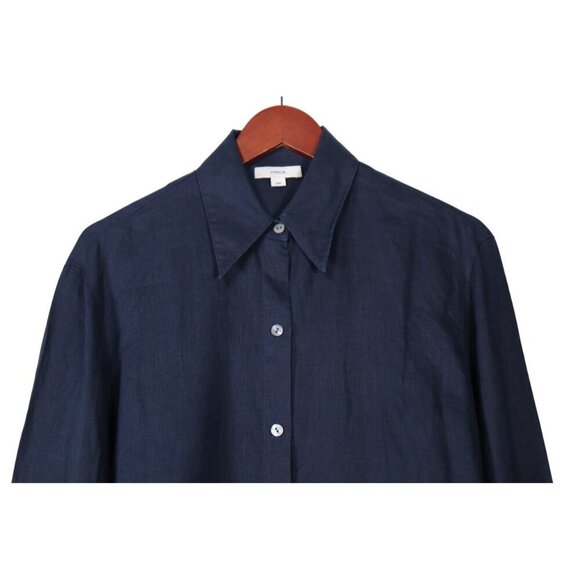 Vince Womens Medium US8 Blue Long-Sleeve Linen Button Up Shirt V934612818 Blouse - Picture 5 of 11